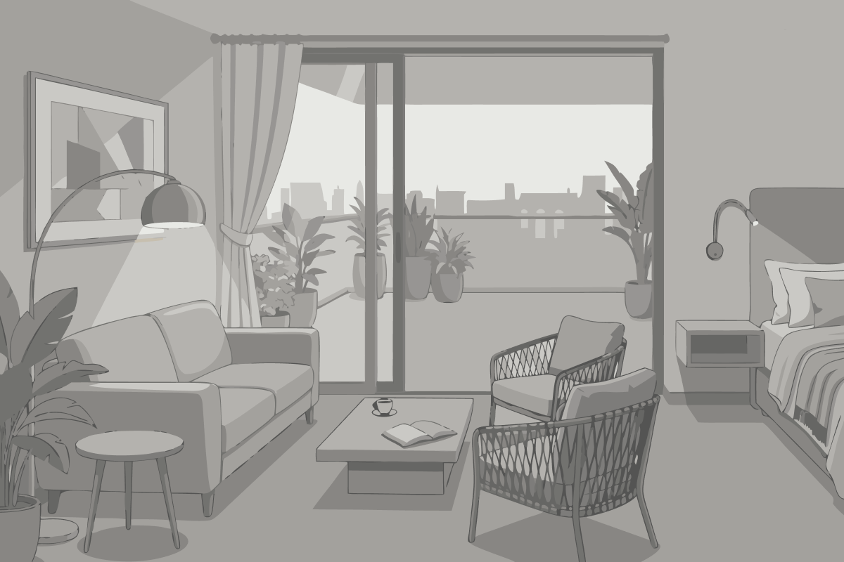 Zimmer mit Kingsize-Bett und Stadtblick